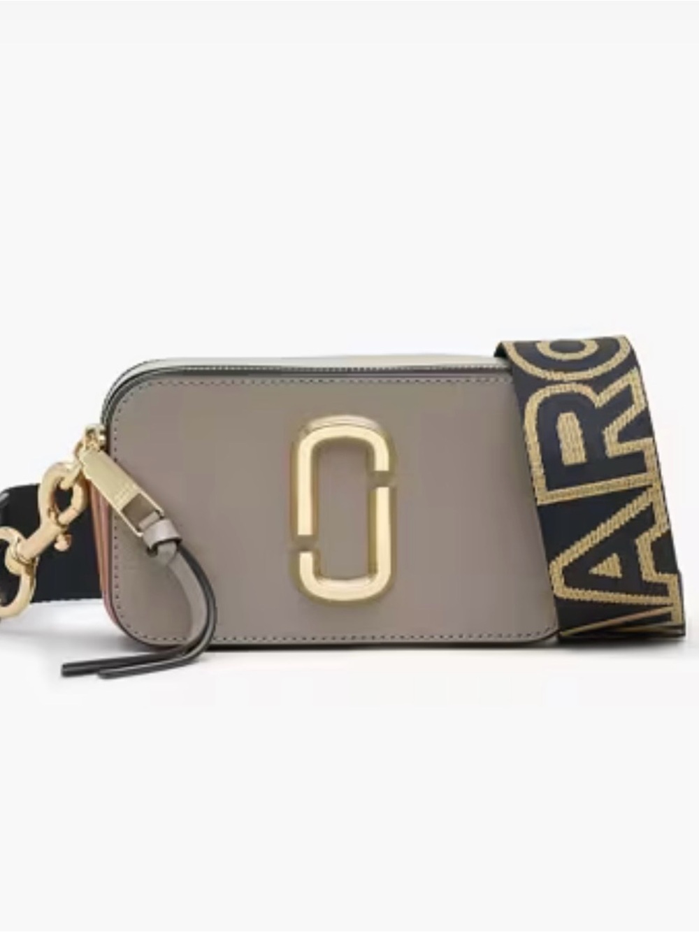 Marc Jacobs Taupe Leather Crossbody with Black and Gold Branded Strap